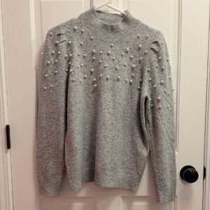 Ann Taylor Gray Sweater with Pearl Accents